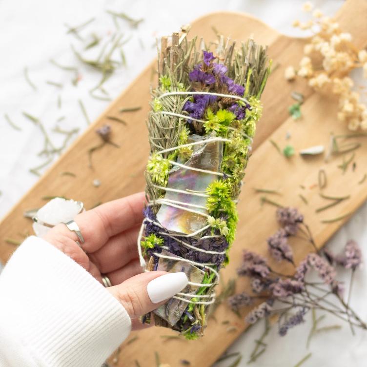 Räucherbündel, 6 Zoll, mit Rosmarin, Lavendel und Abalone